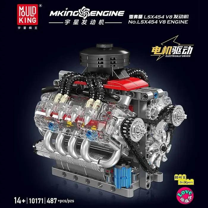 Mould King 10171 LSX454 V8 Moteur Électrique Motorisé Modèle de Simulation Blocs de Construction Pièces de Voiture