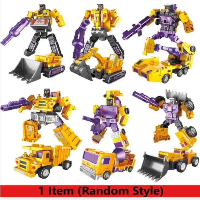Ensemble de jouets robots transformables 6-en-1 — Véhicule d'ingénierie combinable — Modèle de figurine articulée — Jouet de construction cadeau pour garçons