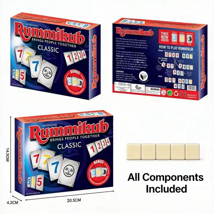 Jeu de stratégie classique Rummikub - Ensemble complet avec 4 supports à tuiles - Jeu de société fam