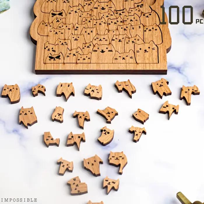 100 puzzles en bois 3D pour chatons haut niveau de difficulté cadeau pour Noël Halloween occasions spéciales développement cognitif patience créativité entretien facile