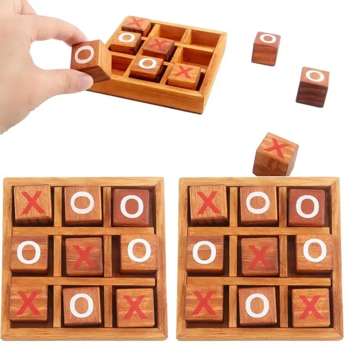 Jeux de société de stratégie de table classiques en bois Tic Tac Toe