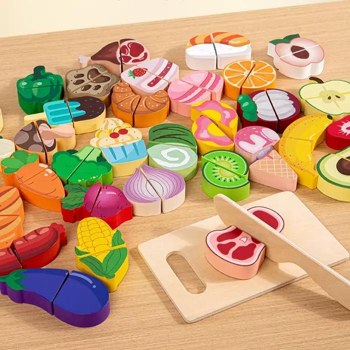 Cuisine en bois jeu de simulation pour enfants de 18 mois et plus jouet de coupe de nourriture avec sac de rangement occasion spéciale pour garçons et filles