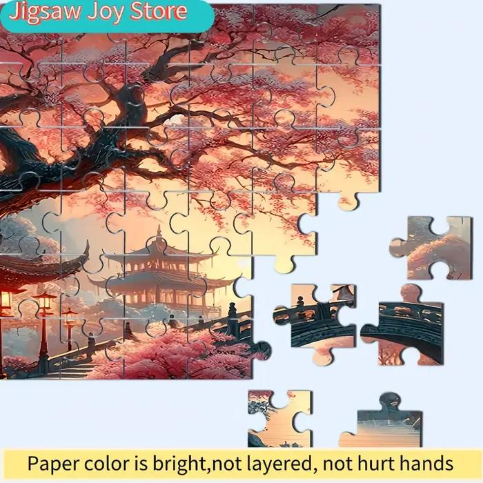 Puzzle 500 pièces inspiration japonais fleurs cerisiers pagodes grandes dimensions pour adultes moments de détente et plaisir familial