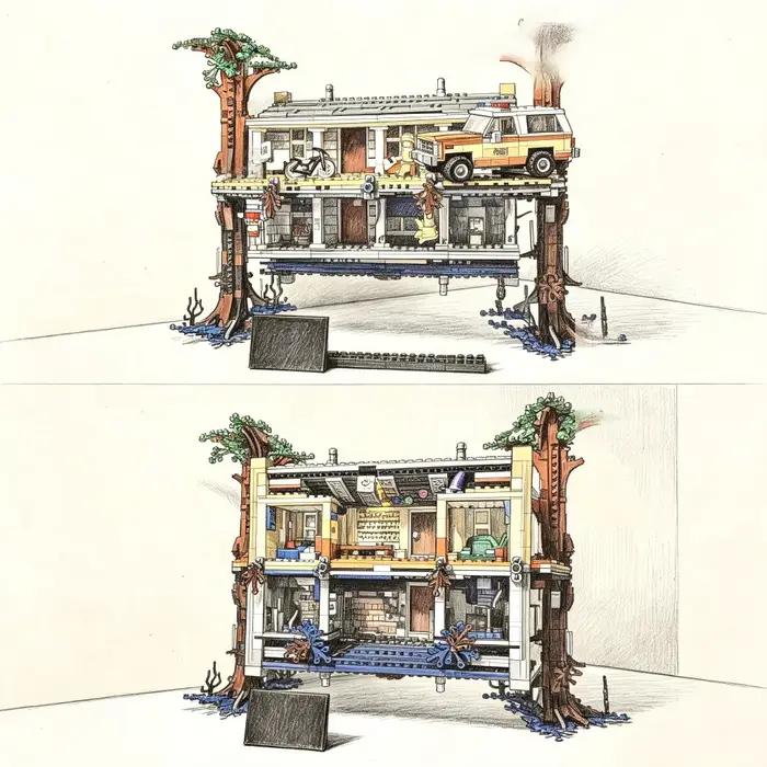 La Série de Films Classiques : La Maison Réversible, Figurine de Construction Puzzle de 2287 Pièces – Parfait pour les cadeaux de fêtes.