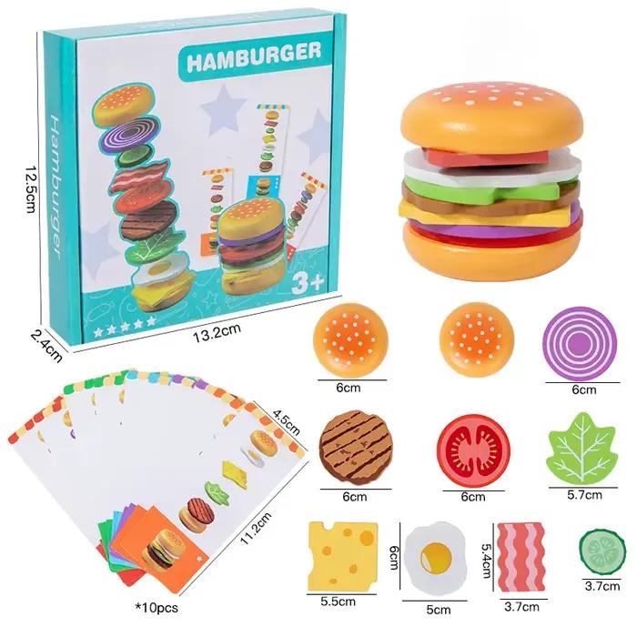 Jouets en bois Montessori pour empiler des hamburgers