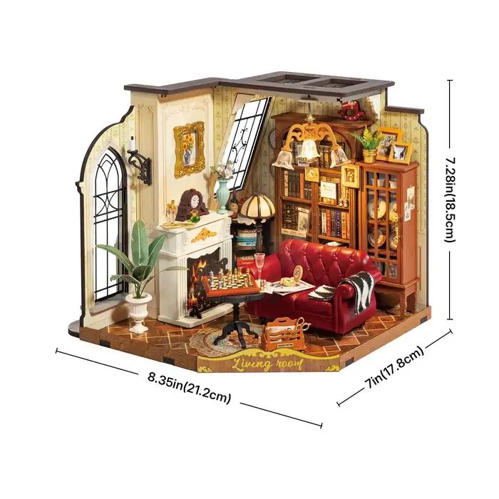Kit de maison miniature DIY pour salon de Catherine en bois avec LED et meubles DG175 pour collectionneurs et créateurs occassions spéciales