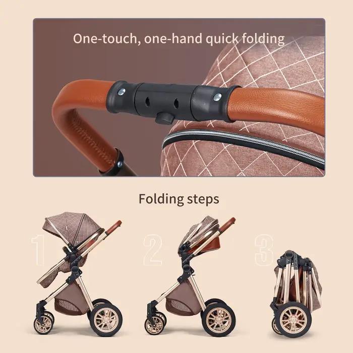 Landau de luxe 3 en 1, poussette pour bébé de paysage haut avec siège réversible