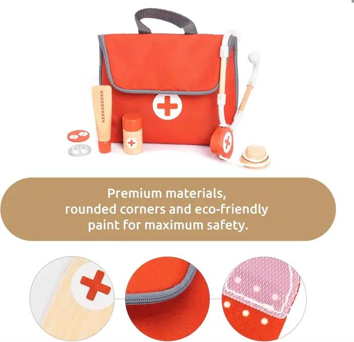 Trousse de docteur rouge en bois pour jeu d'imitation, jouets éducatifs pour enfants, ensemble de simulation médicale, coffret de médicaments pour jeux de rôle pour enfants