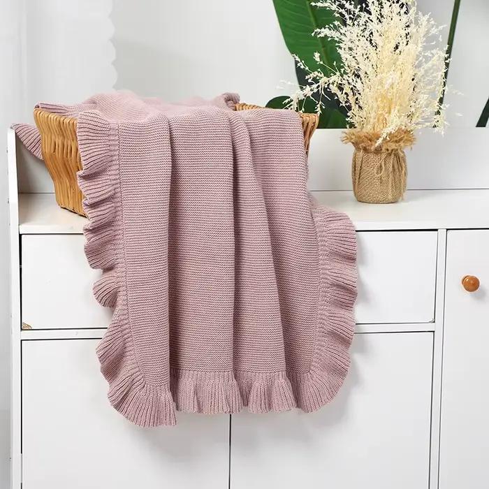 Couverture en tricot solide 100% coton pour nouveau-né nourrisson bébé 0-24 mois polyvalente pour couches poussette pépinière lit de voyage