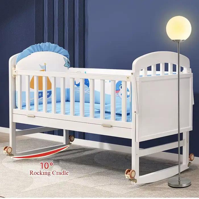 Ensemble complet de berceau de bébé en bois blanc avec moustiquaire et literie en latex naturel et coir pour enfants de 0-6 ans occasions spéciales