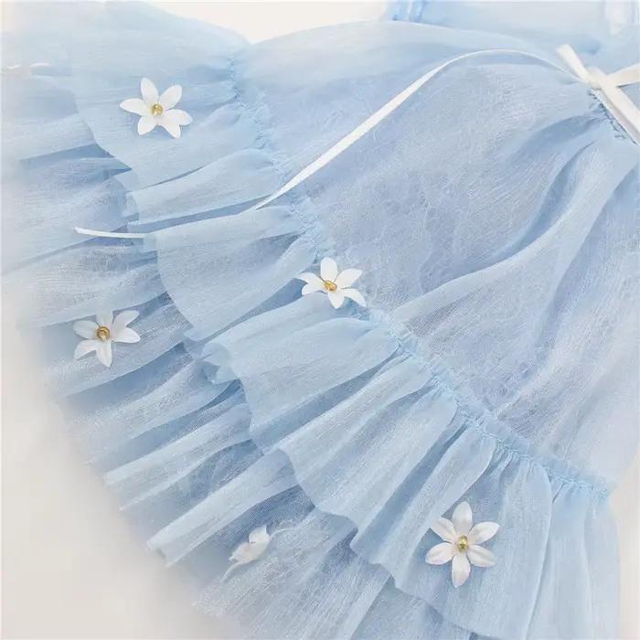 DBS – robe bleue en dentelle pour poupée Blyth, tenue ICY Licca, costume à fleurs, robe de mariée, v