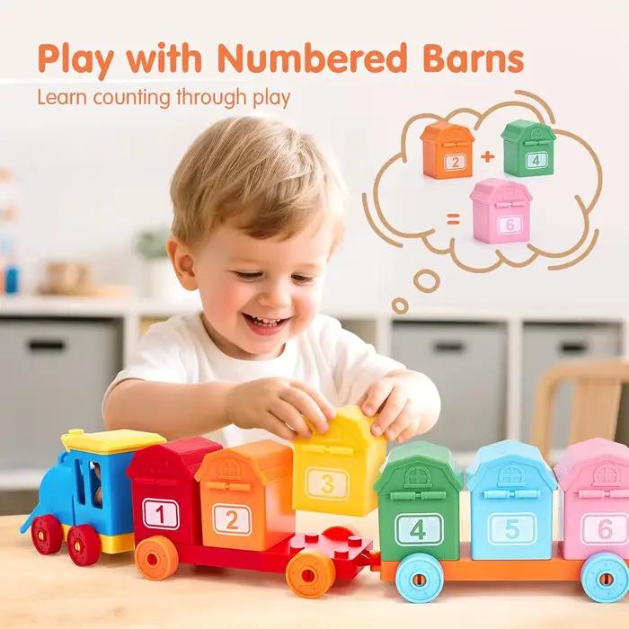 Ensemble de jouets éducatifs Montessori pour tout-petits : train, jeu de fête surprise, jouets de comptage et de tri, jeux de marionnettes pour développer la motricité fine