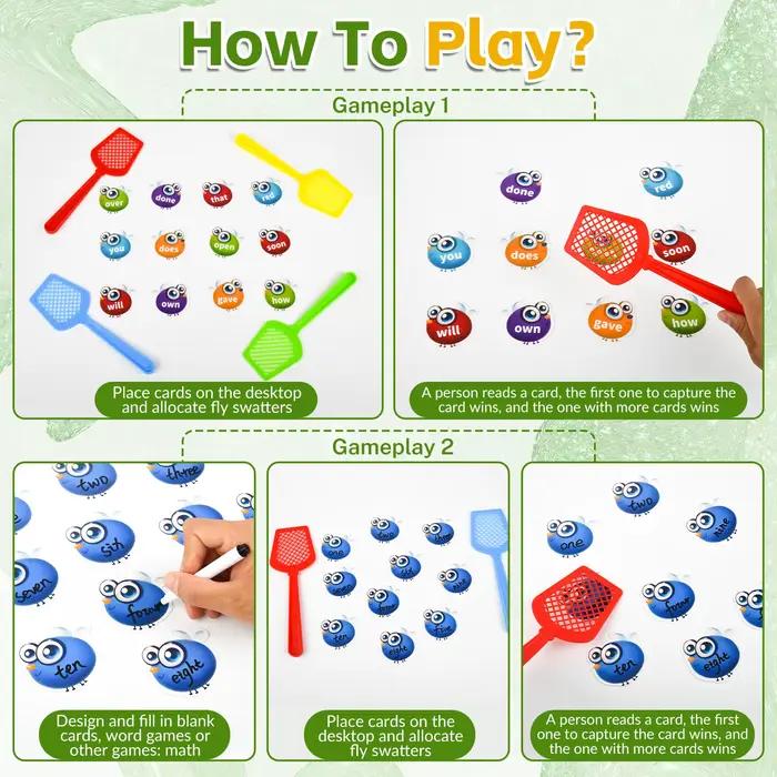 Jeu d'apprentissage des mots à vue cartes flash fly effaçables lecture phonique alphabétisation activité bricolage swat occasions spéciales enfants adolescents