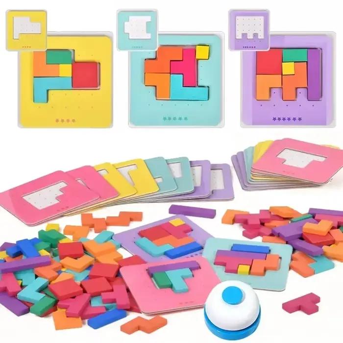 Puzzle Montessori éducatif en bois pour enfants, jeux de bataille rapide et tangram, formation de couleurs et de formes, blocs de construction, trois dimensions, cadeau éducatif pour occasions spéciales