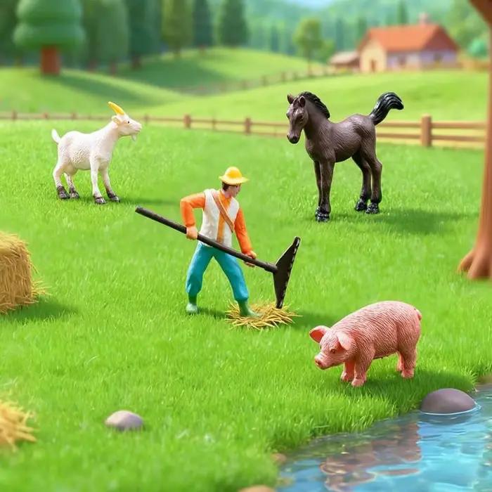Lot de 5 figurines d'animaux de la ferme avec fermier, animaux de ferme réalistes comprenant le fermier, le cochon, la vache, le cheval, la chèvre - Jeu éducatif sur le thème de la ferme