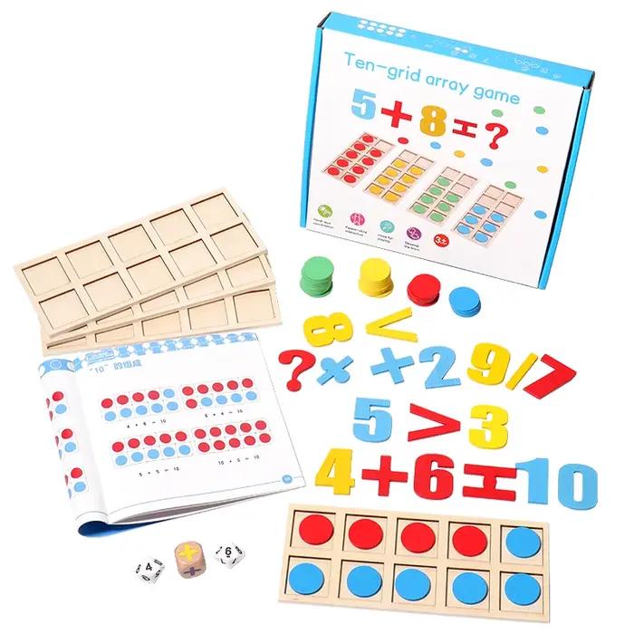 Carte numérique Montessori, jeu de réseau à dix grilles, jouets mathématiques, addition en bois, soustraction, outils pédagogiques, éducation des enfants, pensée logique