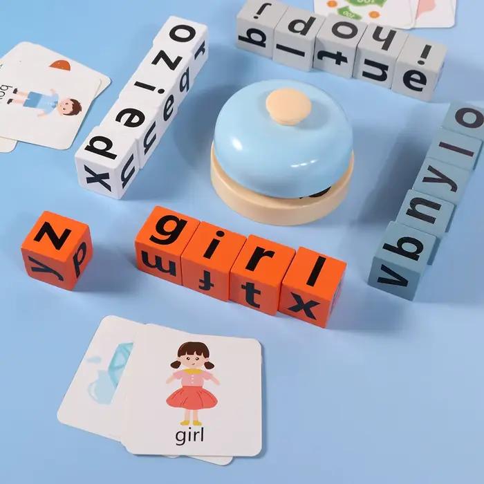 Cartes Flash Alphabet : Jeu d'Orthographe et de Mots en Bois – Apprentissage des Lettres et des Mots Anglais – Jeu de Blocs de Construction et d'Association