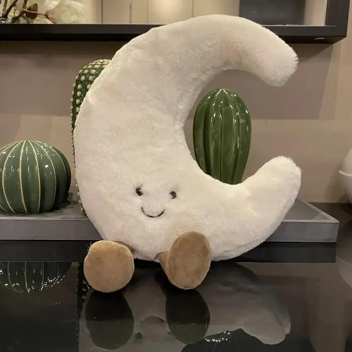 Adorable sourire visage blanc lune jaune soleil peluche