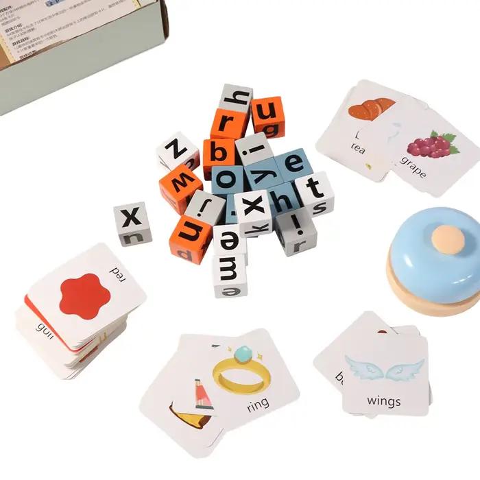 Cartes Flash Alphabet : Jeu d'Orthographe et de Mots en Bois – Apprentissage des Lettres et des Mots Anglais – Jeu de Blocs de Construction et d'Association
