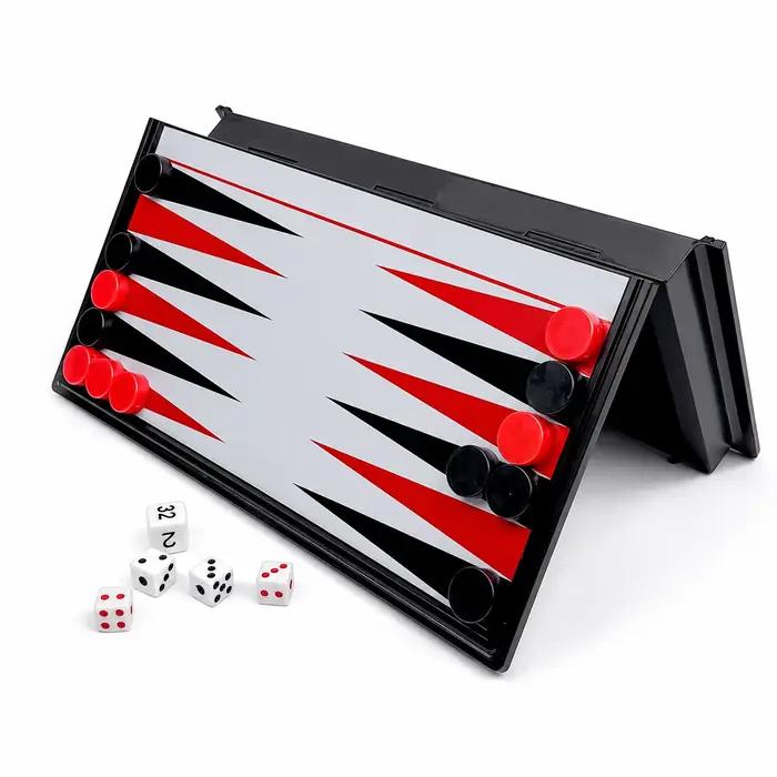Jeu de backgammon magnétique pliable 19,1x19,7 cm, jeu de société portable, puzzle éducatif, jouet cadeau pour enfants et adultes