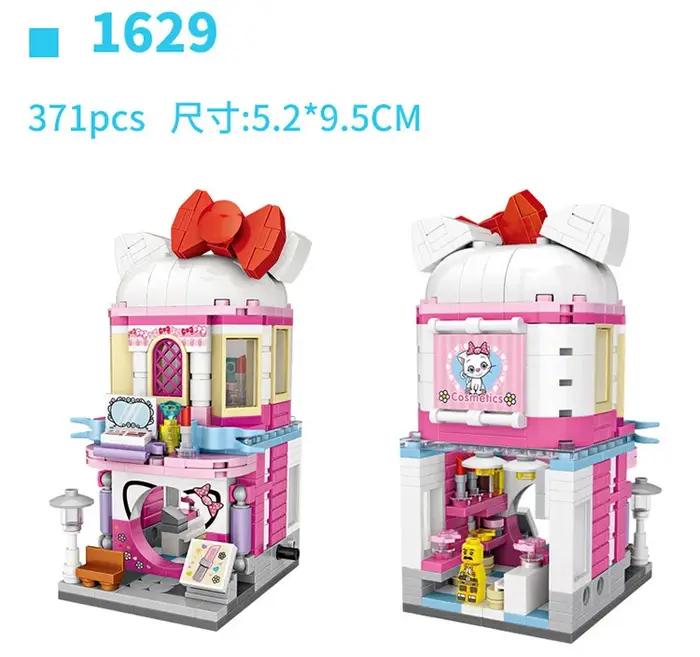 Mini blocs de construction City Street View : Boutique de cosmétiques pour chats, Magasin Little Bear, Restaurant japonais, Centre commercial - Jouets en briques pour cadeau