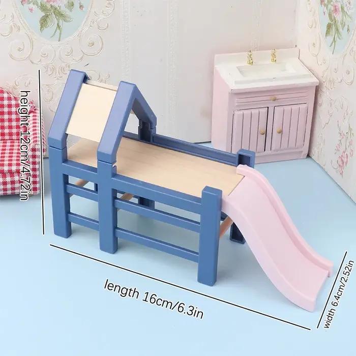 1/12 maison de poupée bébé chambre meubles accessoires toboggan/Cheval de Troie/Table/chaise de salle à manger/lit pour enfants semblant jouer jouet