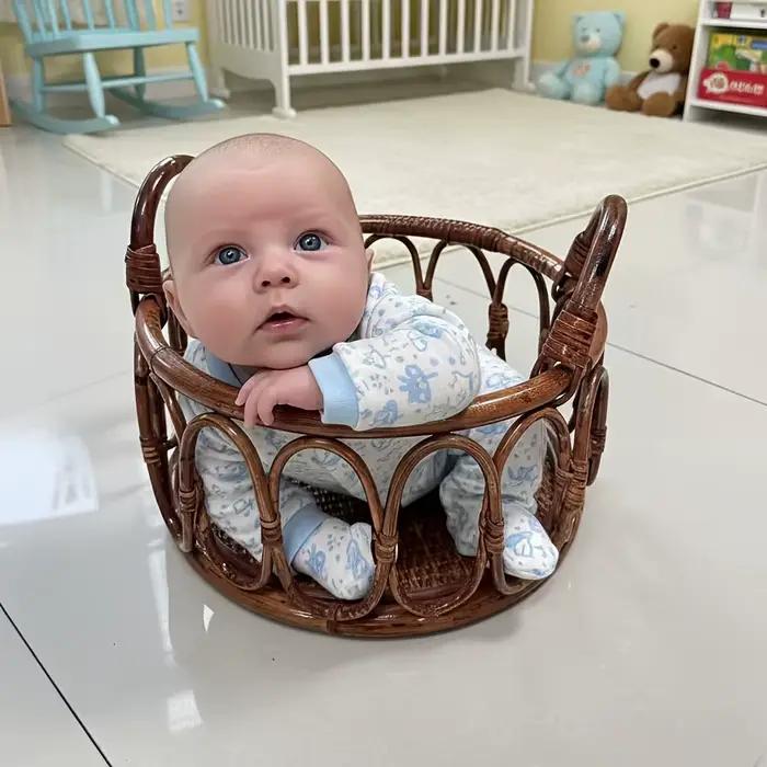 Panier en rotin indonésien tissé à la main pour photos de nouveau-né unisexe usage familial et décoration chambre enfant