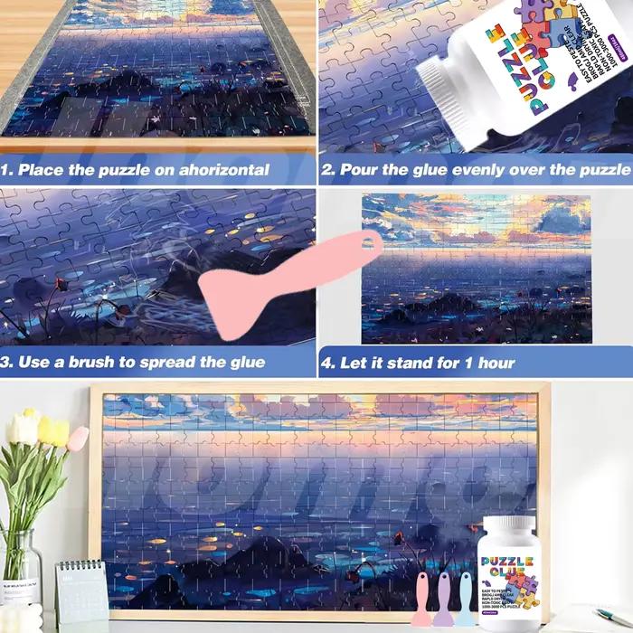 Colle transparente résine pour puzzles de 1000 1500 3000 pieces feuilles speciales soluble en papier et bois occasionnelle
