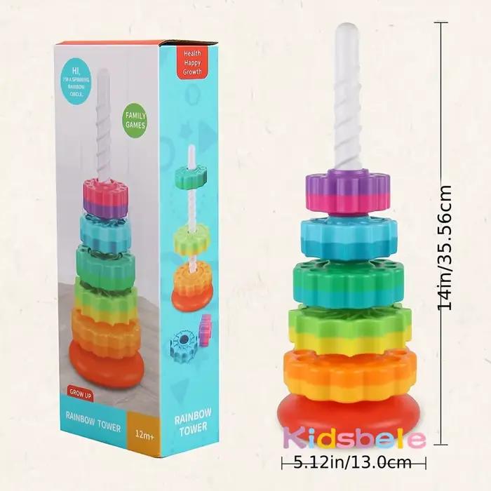Jouets empilables rotatifs arc-en-ciel puzzle éducation précoce développement anneau intelligence jouet enfant roue garçon musique sports professions