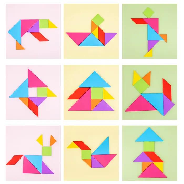 Puzzles Tangram en bois pour enfants avec 7 pièces colorées, jouet d'apprentissage éducatif pour gar