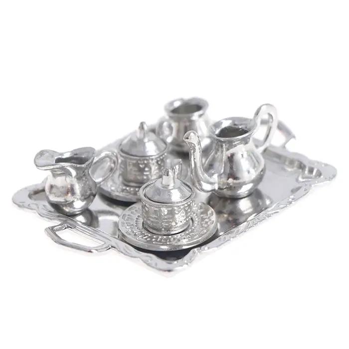 Maison de poupée Miniature jouet argent métal décoration Vase Pot accessoires décoratifs