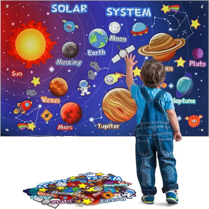 Planche en feutre Montessori, ensemble d'histoires, jouets pour activités d'apprentissage préscolaire, jouets de planche, décorations de fête de Cognition scientifique sur l'espace