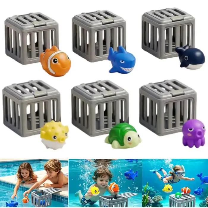 Jouets de plongée pour enfants, jeu de piscine aquatique, ensemble de jouets de bain pour tout-petits avec boîte à poissons et animaux flottants, cadeau d'été pour la natation