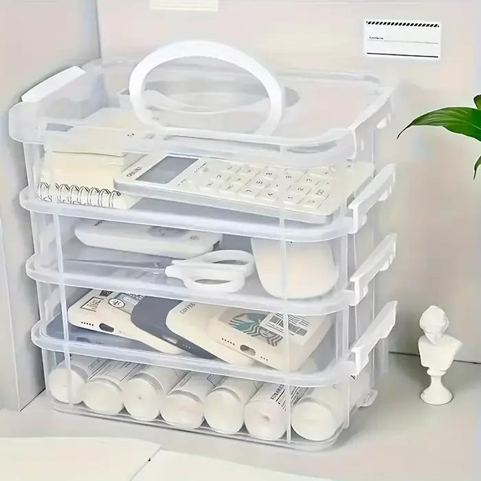 Boîte de rangement empilable Extra Large à 4 niveaux avec couvercle, organisateur en plastique transparent, boîte de rangement pour blocs de construction de jouets