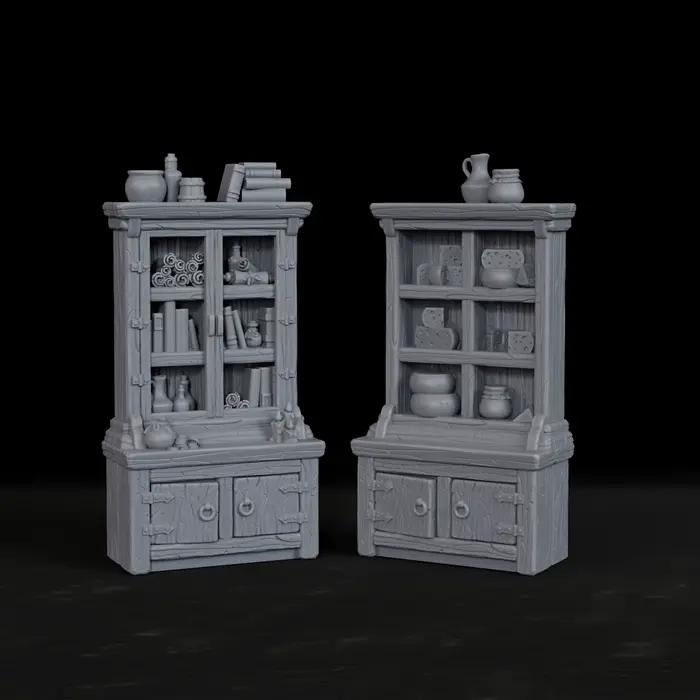 Ensemble de meubles miniatures RPG, 2 pièces, bibliothèque et armoire de rangement pour terrain de jeu de rôle sur table, excellent cadeau