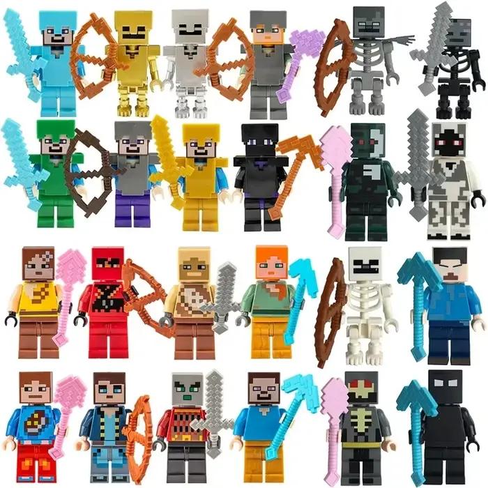 8 pièces/lot Minecrafte Creeper petits blocs de construction EnderDragon bricolage Steve Cube squelette cheval figurines