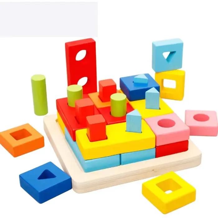 Jouets pour bébé, blocs géométriques en bois, planche assemblée en forme, enseignement Montessori, éducation penchée, construction, bloc à découper, jouet assorti