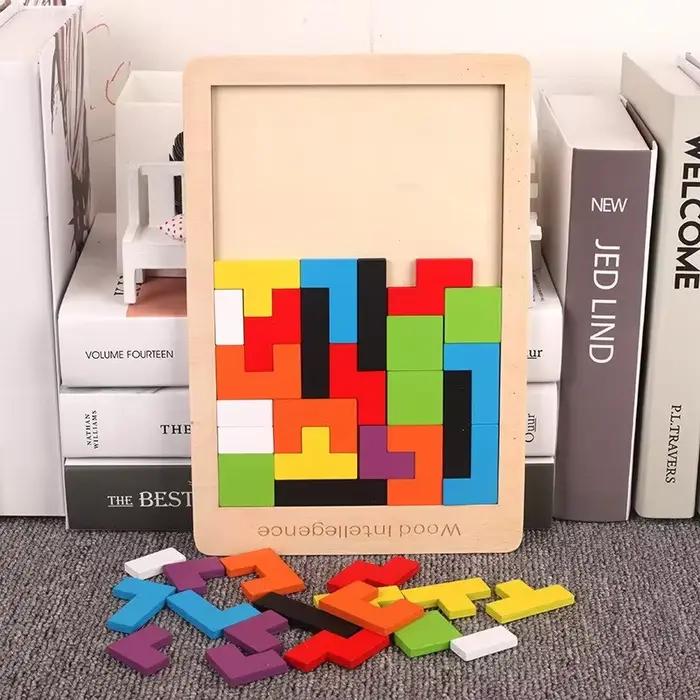 Puzzle en bois Tangram, matériel Montessori, blocs de construction, jouets éducatifs pour enfants, 1 ensemble, jeu amusant pour l'éducation précoce, développement de la pensée pour bébés
