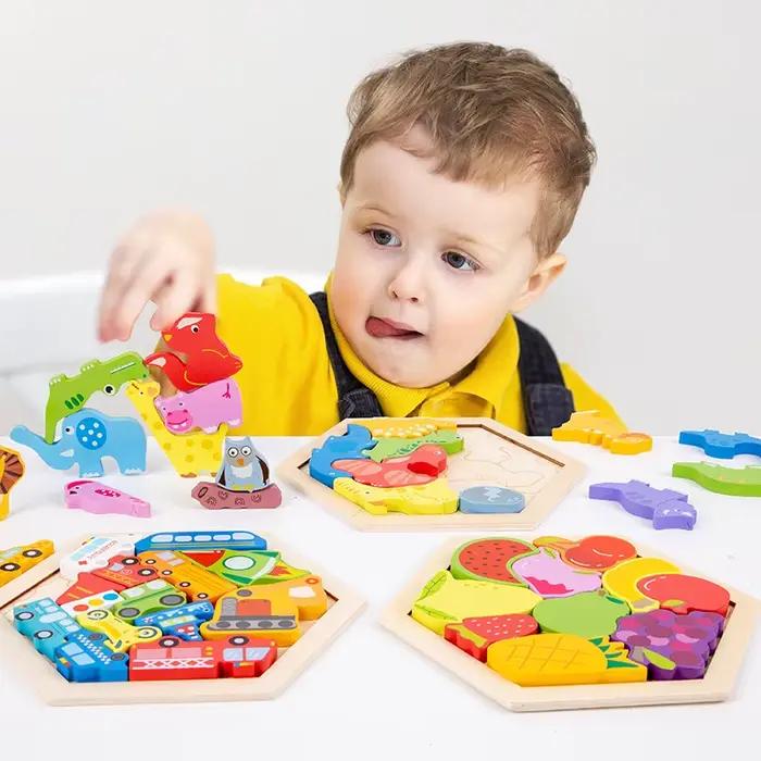 Puzzle 3D Educatif en Bois pour Enfants Style Dessin Animé Pour Développer L'Intelligence Occasions Anniversaire Noël Usage Éducatif Familial