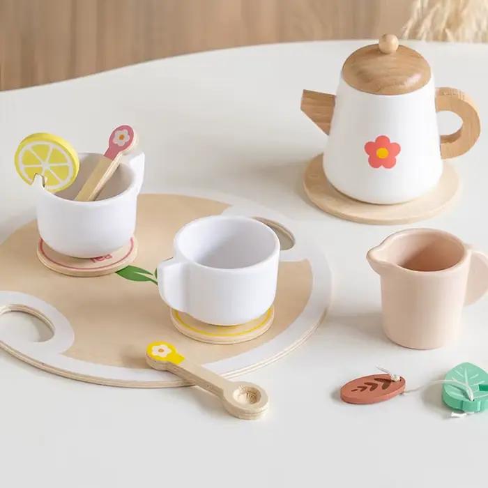 Jouets de simulation en bois pour enfants ensemble de cuisine service à thé en bois réaliste cadeaux pour enfants occasions spéciales