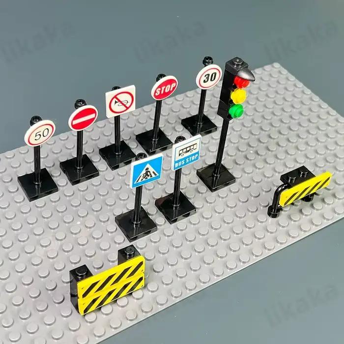 MOC – blocs de construction de panneaux de signalisation routière de ville, jouets, blocs de circula