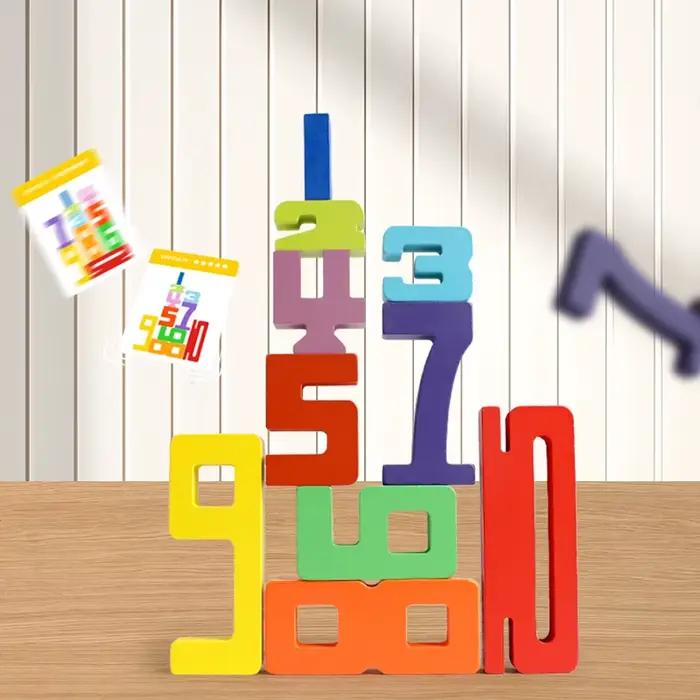 Blocs de construction colorés en bois, jeux d'empilage Montessori avec cartes, blocs à chiffres pour enfants de 3 à 12 ans occasions spéciales éveil et apprentissage