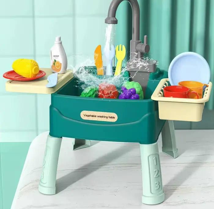 Ensemble de jeu d'évier de cuisine avec eau courante pour enfants jouet éducatif de rôle et tâches ménagères cadeau garçon fille occasionnels