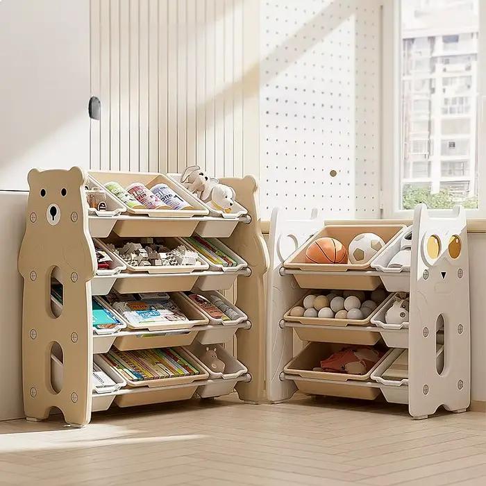 Organiseur de jouets pour enfants sur pied, armoire de rangement multi-niveaux avec étiquettes pour jouets et livres pour bébés