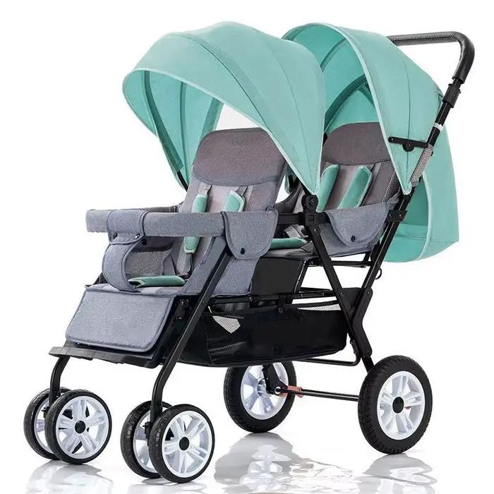 Poussette double légère et pliable pour bébés avec sièges avant et arrière réglables et protection solaire pour 2 enfants occassions spéciales famille croissance sorties ville camping