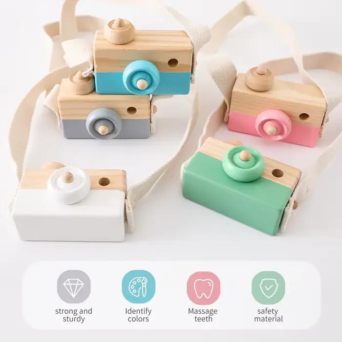 Caméra de mode en bois jouets pour bébé pendentif bloc