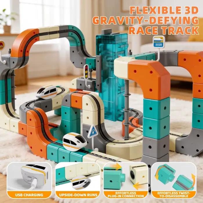 Circuit de train électrique 3D magique à grande vitesse avec élévateur automatique pour jeu d'assemblage intérieur à domicile