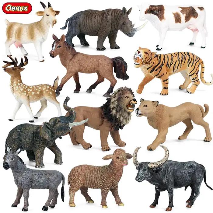 Oenux Zoo World Animal sauvage Lion cerf tigre éléphant modèle figurines d'action ferme chèvre cheval vache PVC éducatif mignon jouet pour les enfants