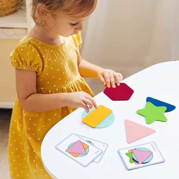 Formes géométriques en bois empilées jeux de reconnaissance des couleurs forme amusante puzzles empilables formation à la pensée logique jouets éducatifs