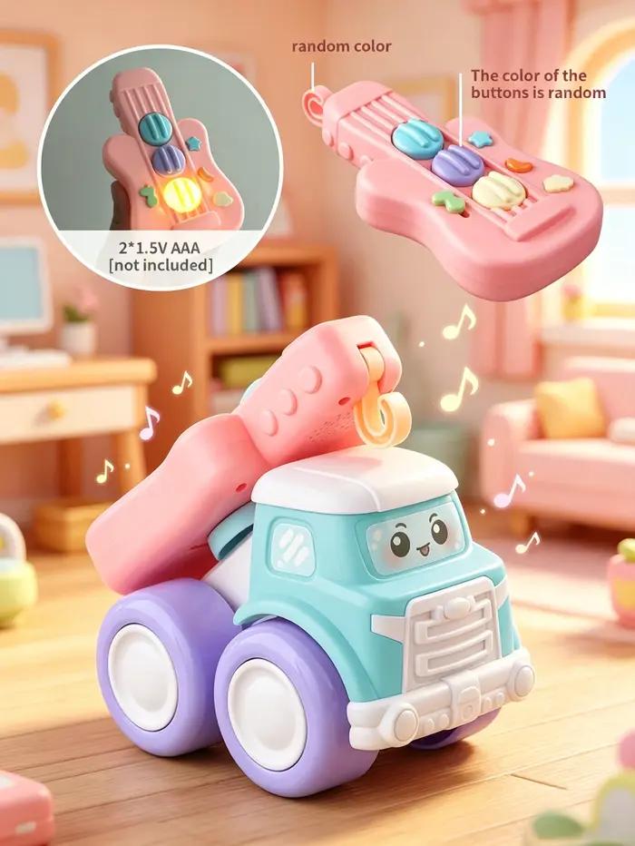 1 adorable camion musical pour bébés, avec piano, guitare et batterie ; excellent véhicule éducatif sensoriel à friction pour les jeunes enfants